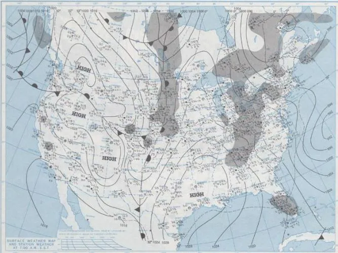 Snow on January 19, 1977 showing the high pressure system affecting Florida, Wikipedia Comnmons Snow as far south as Miami